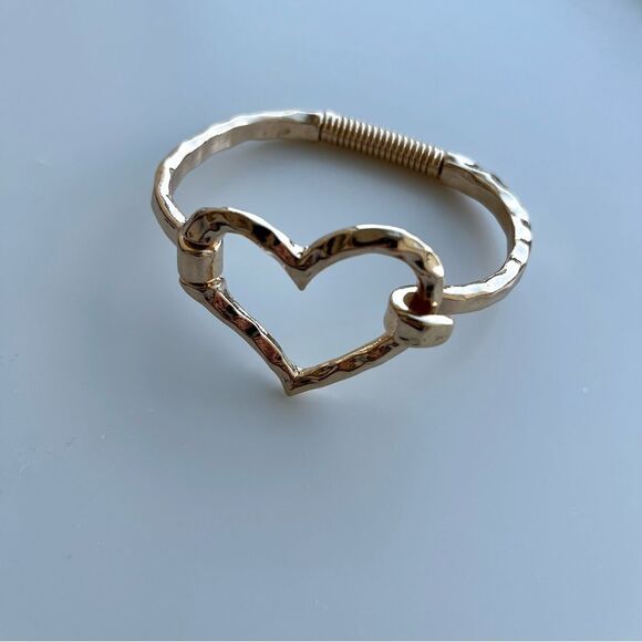 Gold Color Heart Shaped Open Cuff Bracelet - Picture 10 of 13